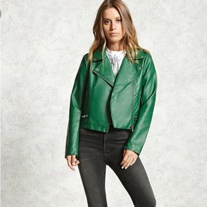 Faux Leather Moto Jacket (Green)